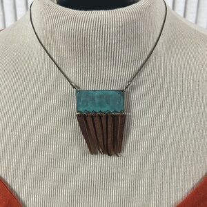 NWT SSD jewelry patina brass with leather fringe western Bohemian necklace